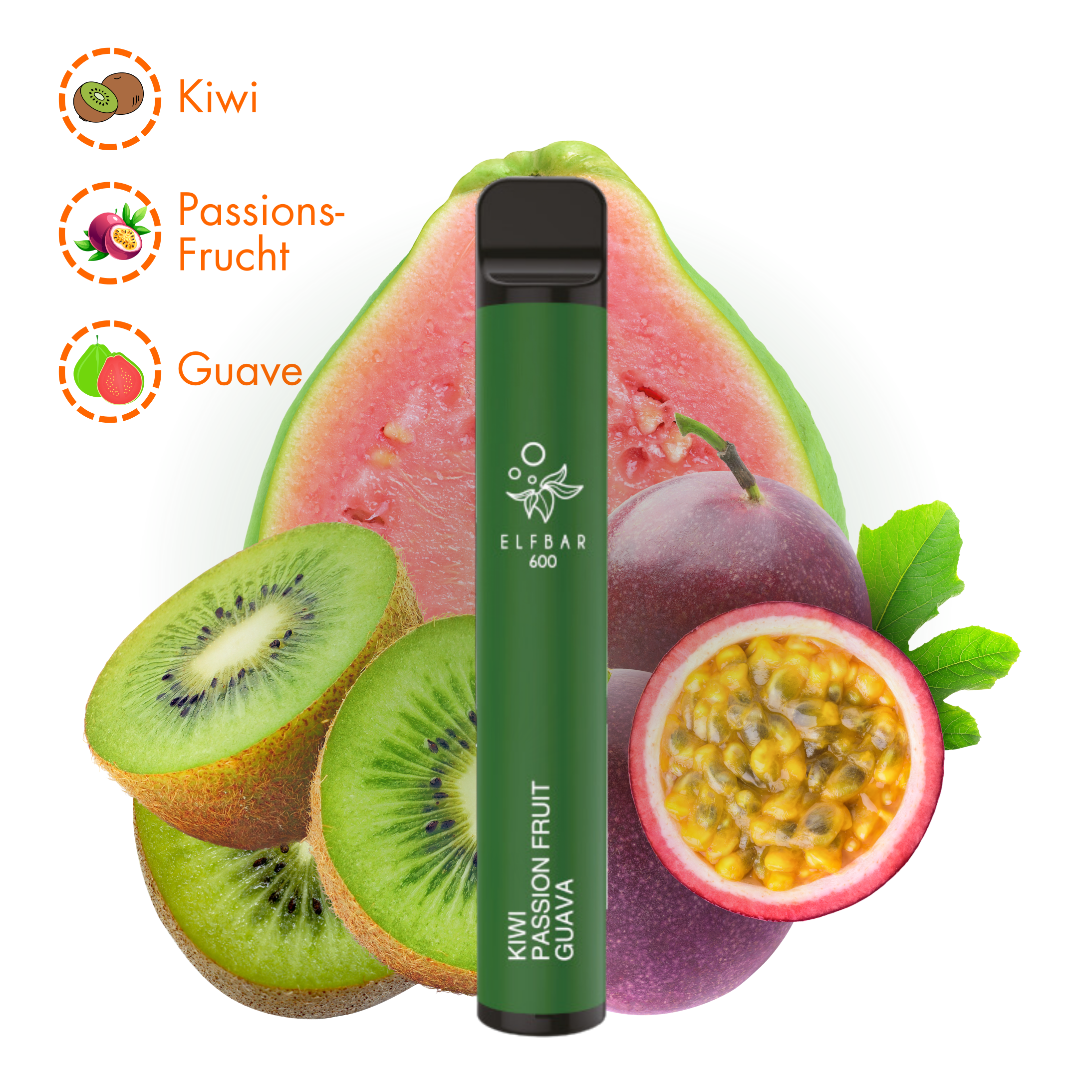 ELFBAR 600 - Kiwi Passionfruit  Guava - 20mg